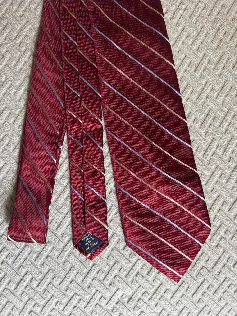 Nautica Burgundy Tie with Diagonal Silver/Blue Stripes